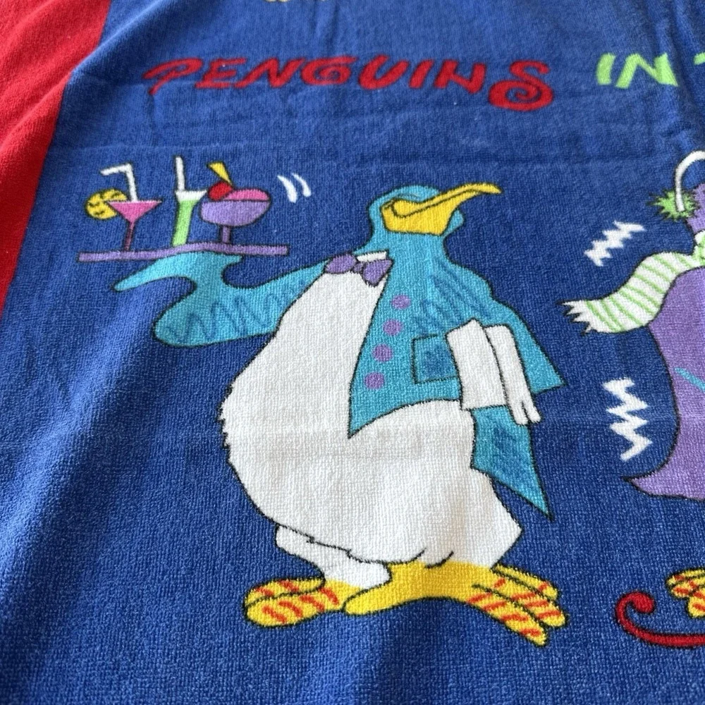 Cotton Beach Towel Vintage Penguins 52x29 Davidson Cotton Company